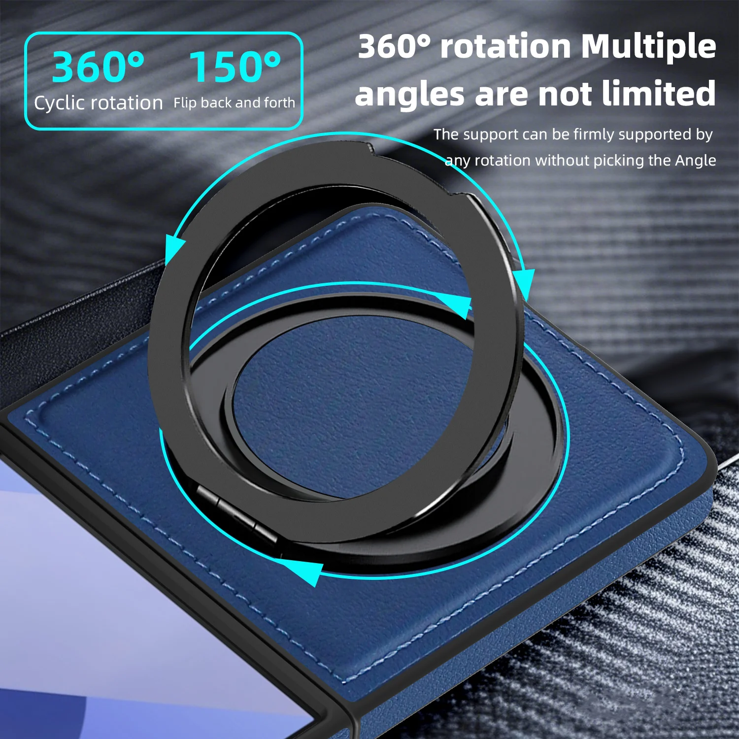 Premium PU Leather Magnetic Case with 360° Rotation Ring Stand Cover