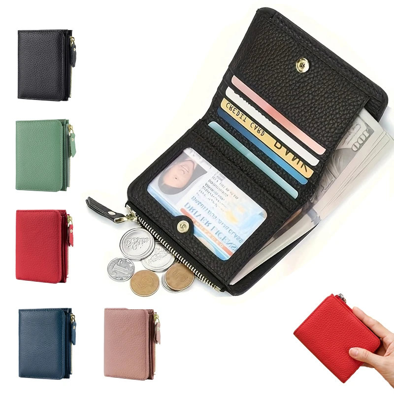 Cartera corta bonita para hombre y mujer, monedero liso de lujo con cremallera, tarjetero para tarjetas de crédito bancarias rfid, monedero pequeño y delgado, monedero negro pequeño w