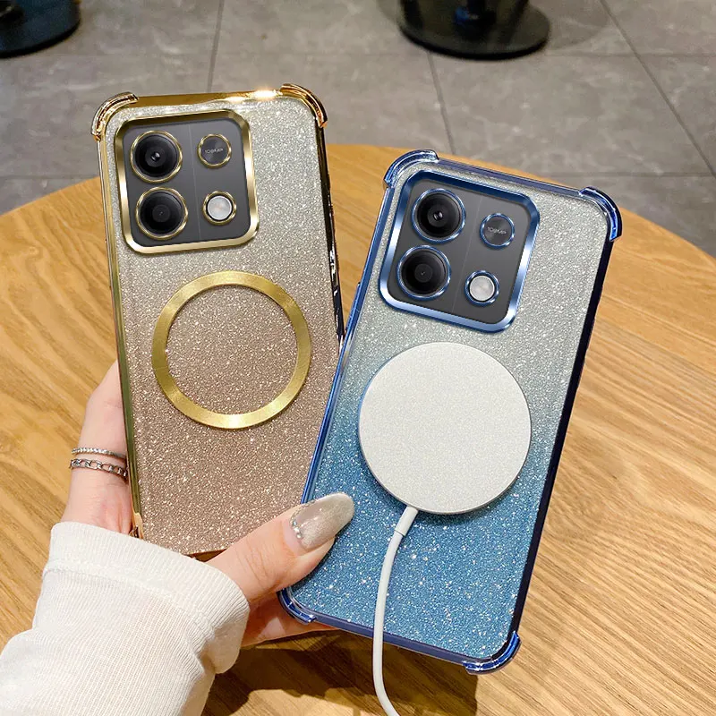 Plating Shockproof Clear Magnetic Ring Glitter Phone Case