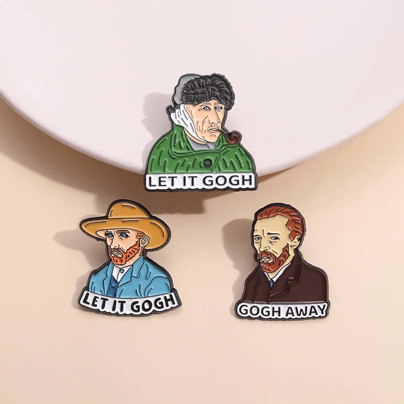 

Let It Gogh Away Enamel Pins Self Portrait Sunflower Oil Painting Figures Brooches Lapel Badges For Backpack Clothes Jewelry