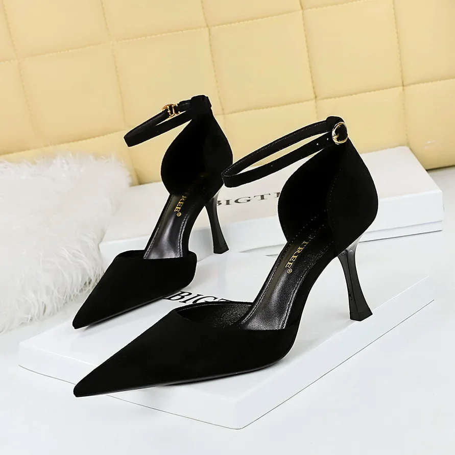 

Women Back Bowknot Buckle Fashion Sandals Sequined Cloth Hollow Ladies Dress Shoes Party Summer High Heels Sexy Pumps Woman