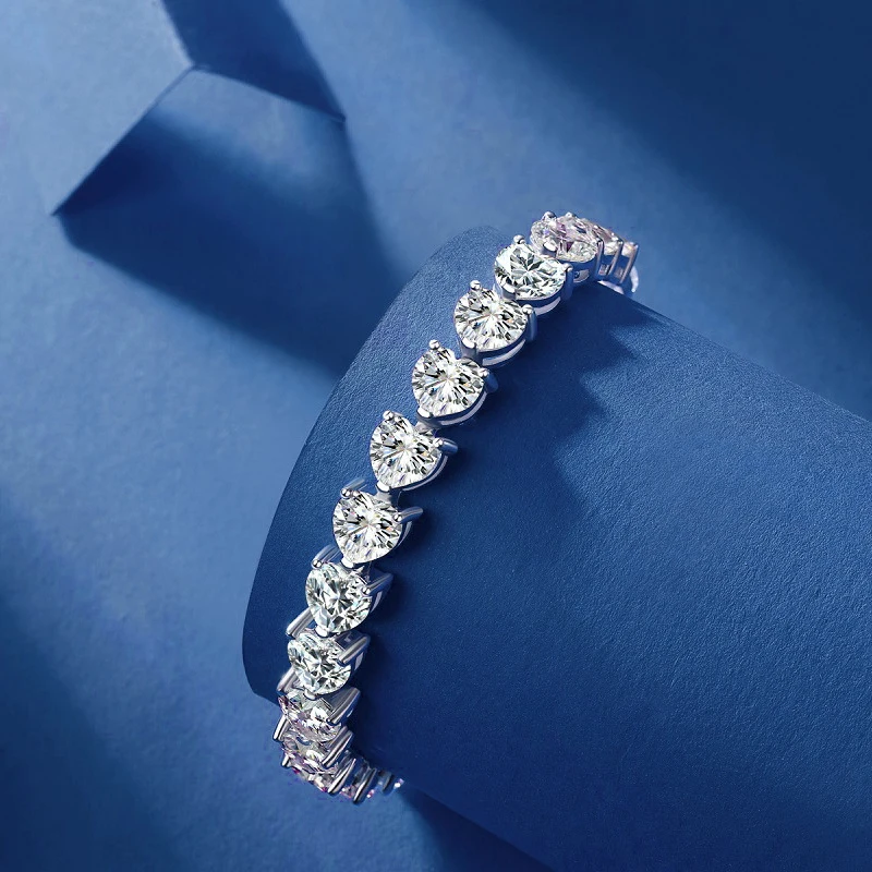 Sunite 여성용 모이사나이트 다이아몬드 연인 하트 팔찌, 반짝이는 팔찌, , 0.8ct, 0.3ct, 무료 배송