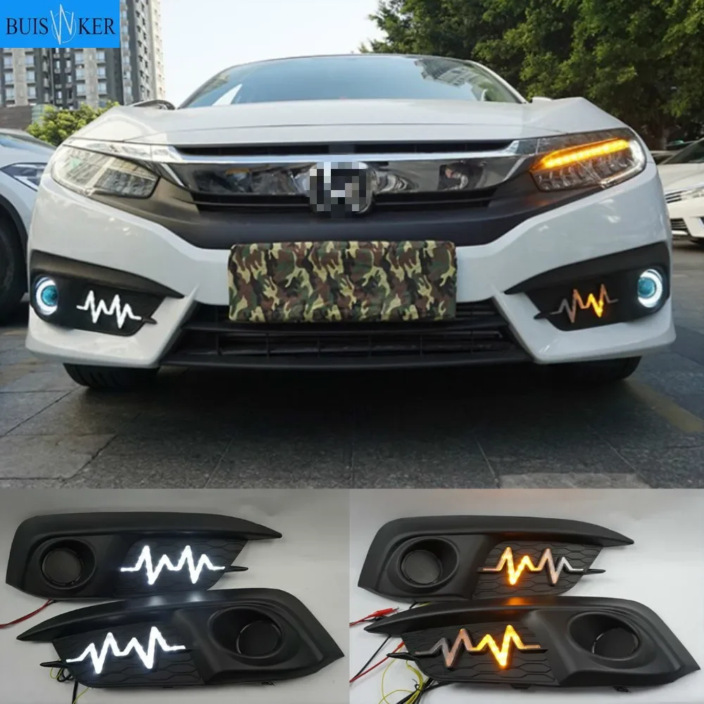 

Car Styling For Honda Civic 10th 2016-2018 LED Headlight Brow Eyebrow Daytime Running Light DRL With dynamic Yellow Turn signal
