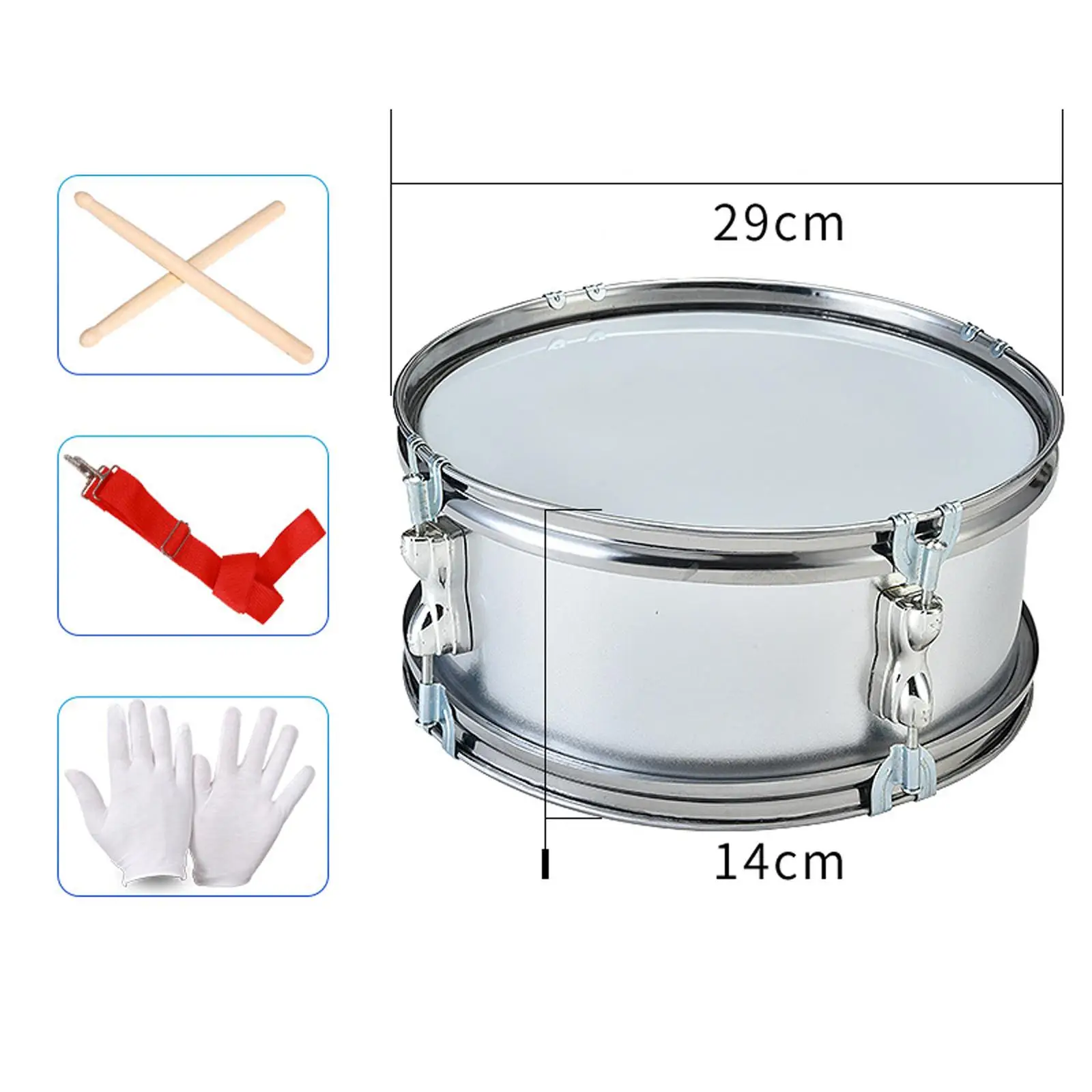 11" Snare Drum Professional Shoulder Strap Portable Percussion Instrument