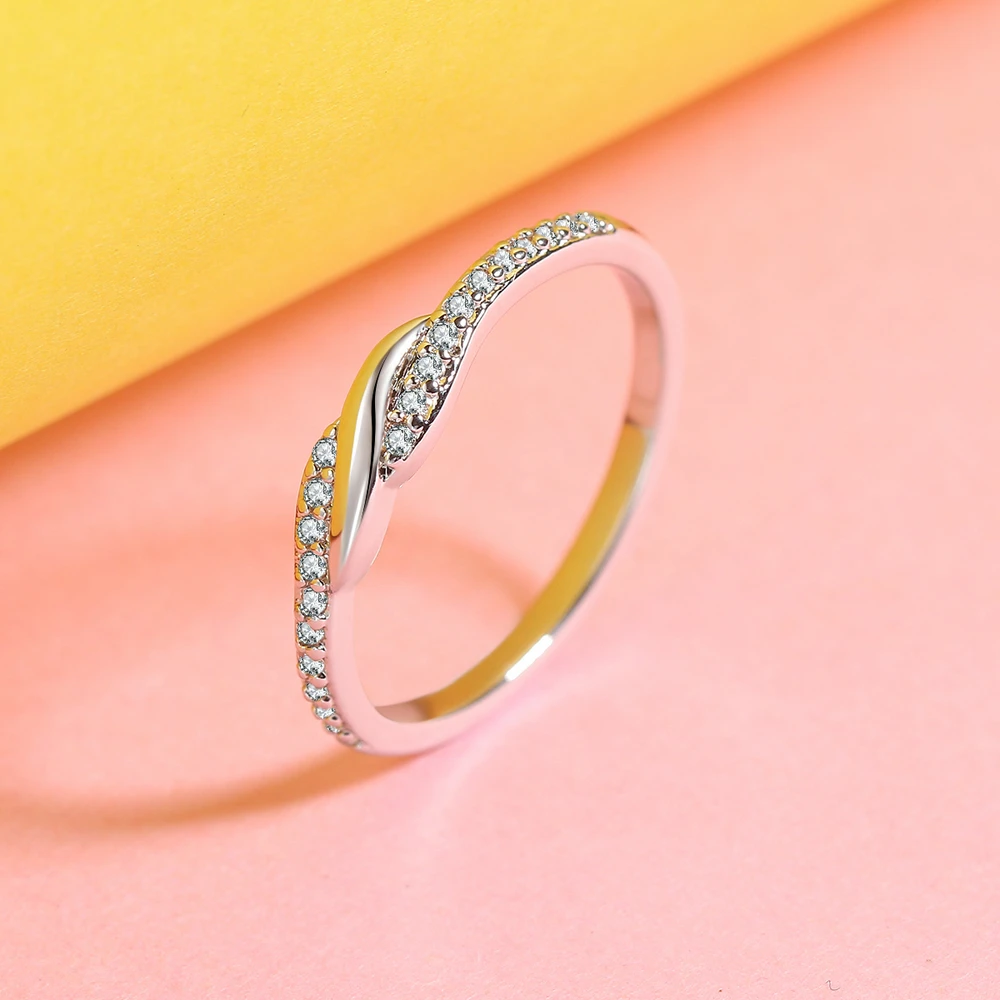 ZHOUYANG Twist Dainty Ring For Women Simple Intertwined Micro Zircon White Gold Color Daily Birthday Gift Fashion Jewelry DZR020 4