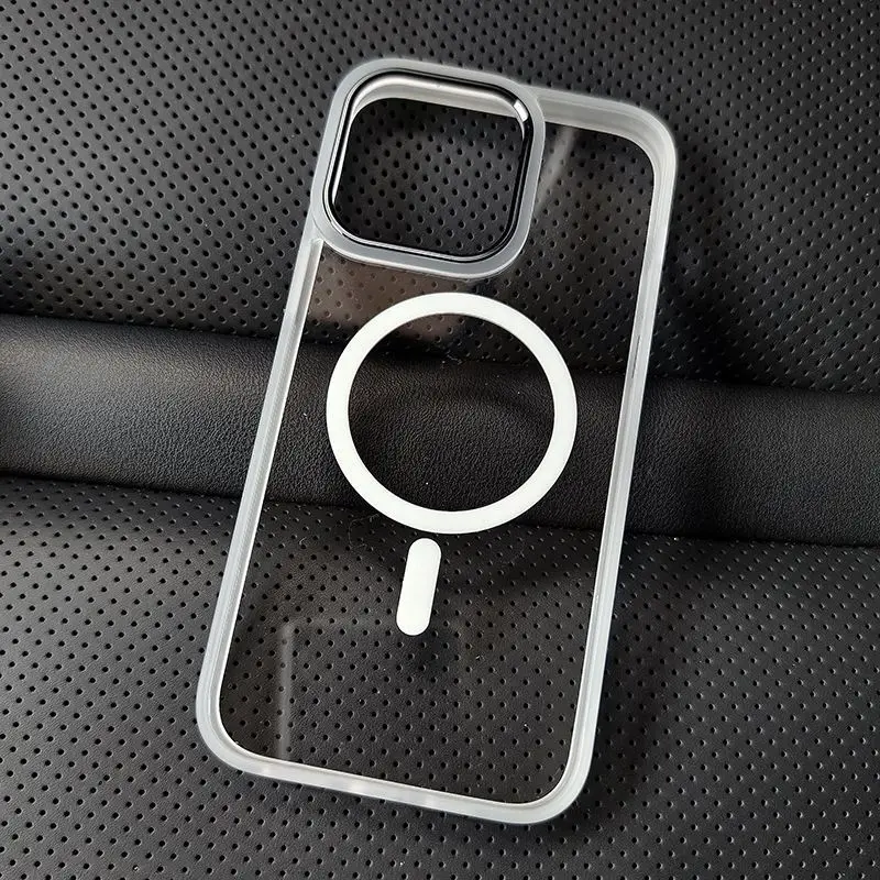 thumbnail image 1 of Metal Frame Case For iPhone 15 14 13 12 11 Pro Max Plus Transparent For Magsafe Magnetic Wireless Charge Lens Protector Cover, 1 of 5