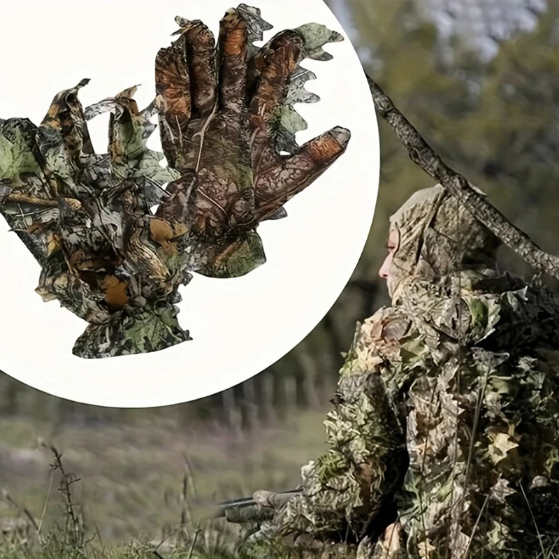 Gants camouflage feuilles jungle - Accessoire pêche discret pour approche des poissons méfiants