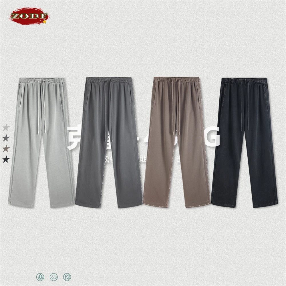 ZODF 2023 Autumn Winter Men Washed 450gsm Pants Unisex High Street Oversized Straight Trousers Streetwears HY0626 5