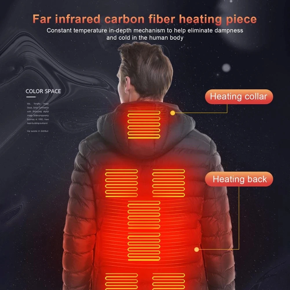 USB Winter Jackets Clothing Heatable Cotton jacket Warm Sprots Thermal Coat Outdoor Electric Heating Men 9 Areas Heated Jacket