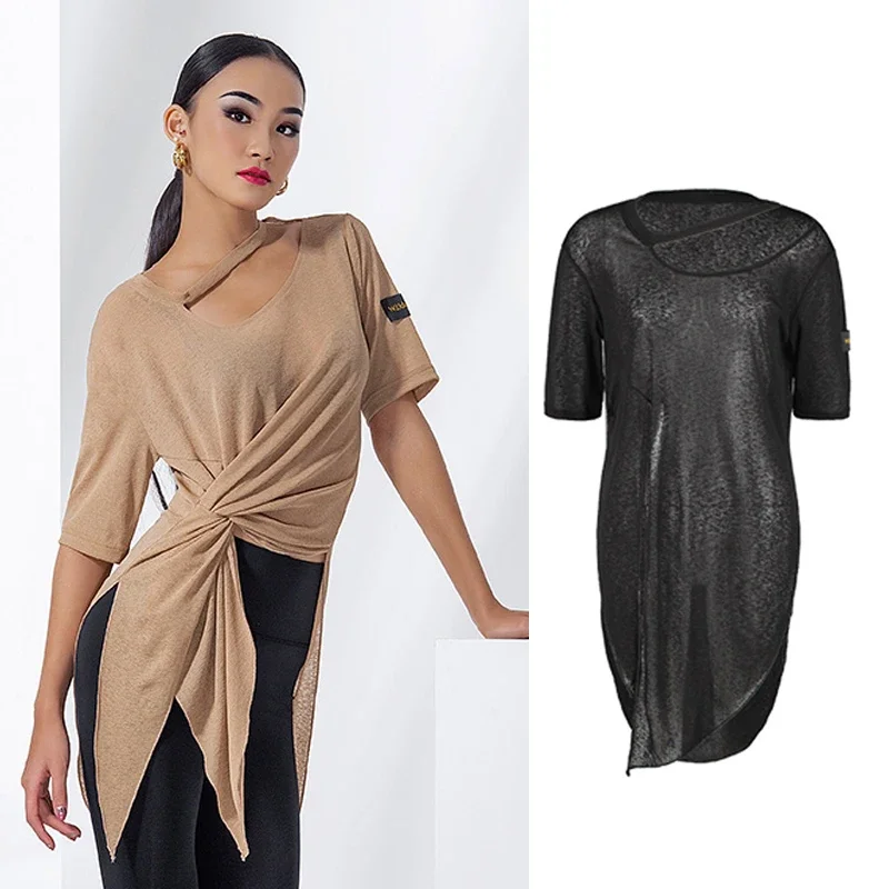 

Latin Dance Costumes For Women Irregular Round Neck Loose Tops National Standard Practice Clothes Latin Performance Wear SL4727