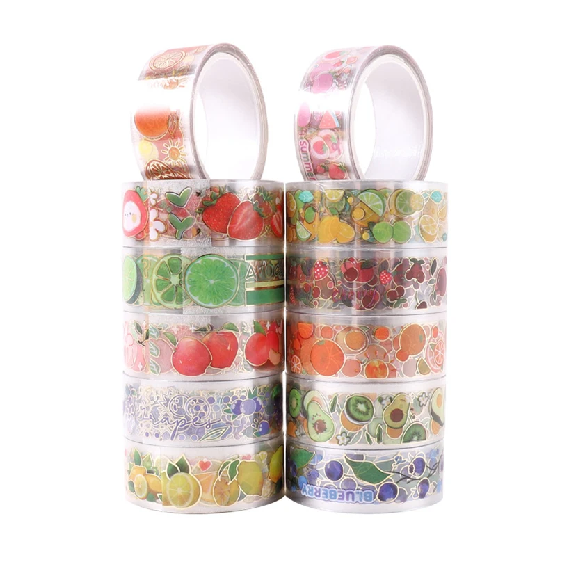 12Rolls Fruit PET Tape Avocado Washi Tape Scrapbooking Supplies Gold Foil Cinta Adhesiva Decorativa Diary Decoration Kawaii