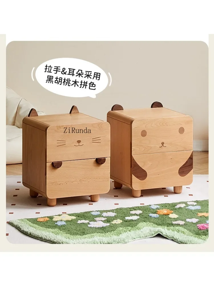 *All Solid Wood Children's Bedside Table Nordic Bedroom Storage Cabinet Modern Simple Bedside Table