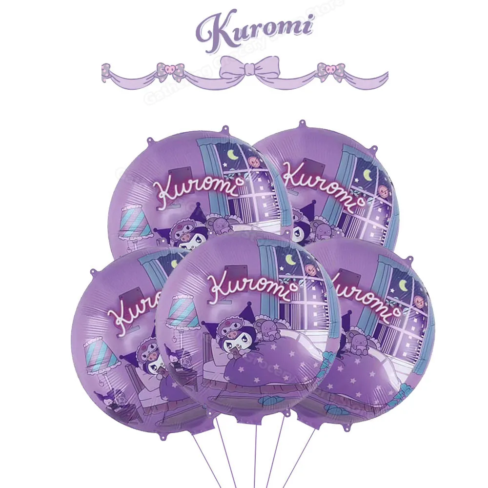 Kuromied My Melodyed 시나모롤 라운드 포일 풍선 파티 용품 장식, 애니메이션 피규어, 헬륨 팽창 글로보 장면 레이아웃, 5 개