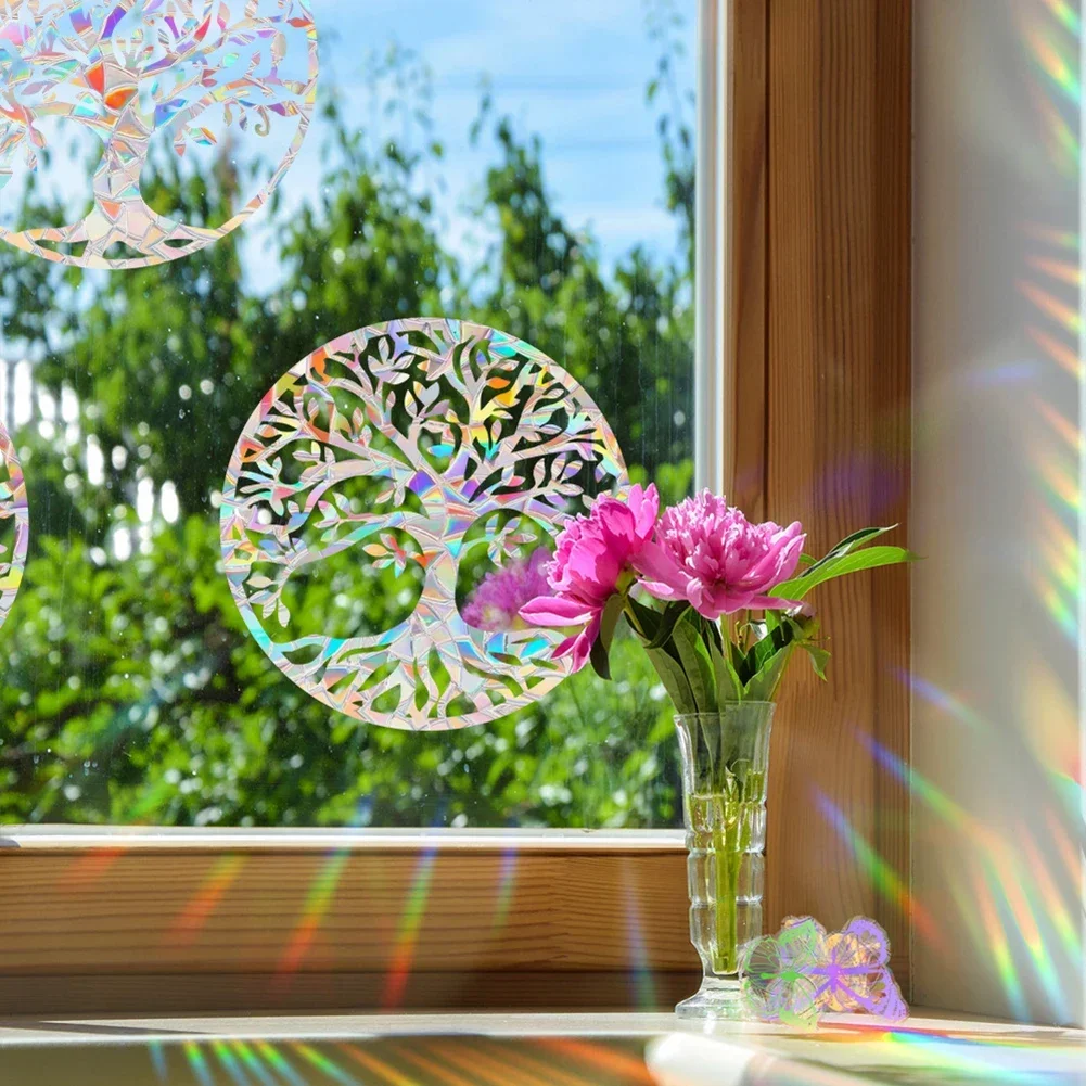 Rainbow-Suncatcher Window Stickers PVC Reflective Life Trees Prism-Glass Wall Sticker Home Kid Bedroom Decoration Self-Adhesives wall stickers window stickers