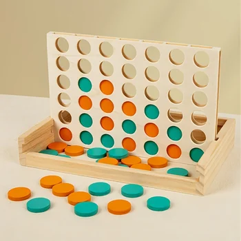 Gioco da tavolo in legno da 4 in fila - Gioco di strategia da viaggio per 2 giocatori Classico set pieghevole portatile e divertente per la famiglia