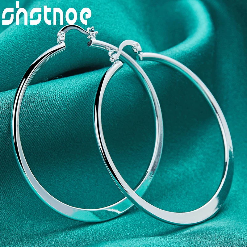 

SHSTONE 925 Sterling Silver 55mm Smooth Round Hoop Earrings For Women Party Engagement Wedding Birthday Gift Fashion Jewelry