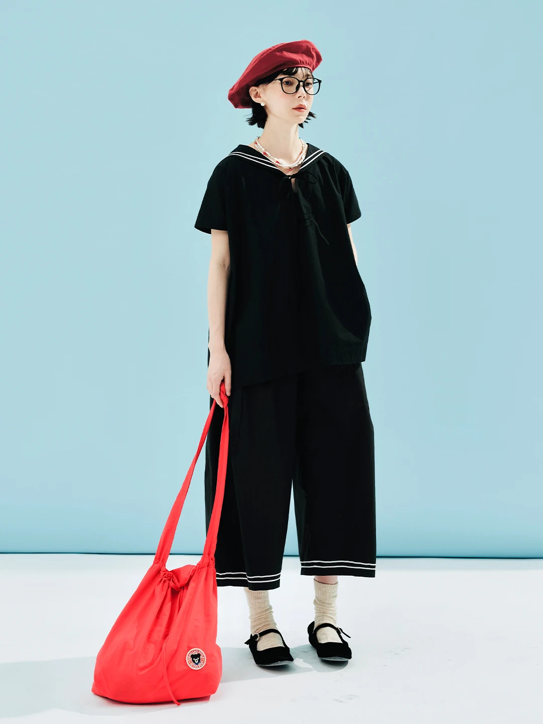 imakokoni summer literary pure cotton college style black simple wide leg pants casual pants 244585