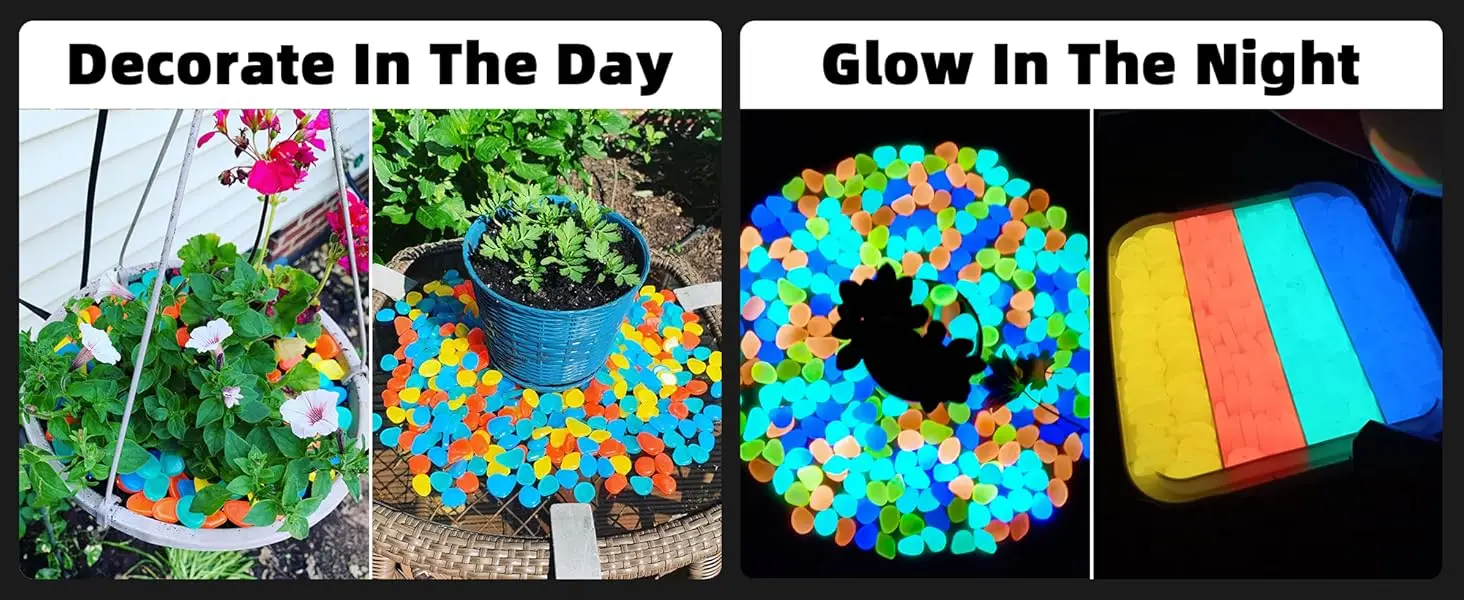 Description Picture 3 of itemGlow Pebbles, 500 Pcs Multicolor Blue and Green Glowing Rocks For Outdoor Decor, Garden Lawn Yard, Aquarium, Walkway, Fish Tank