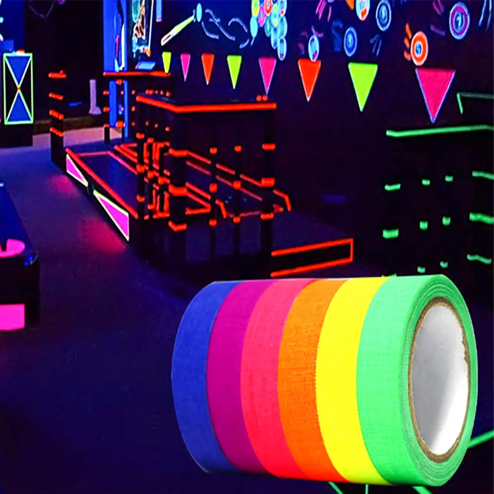 Giantree 6 Rollen Neon Plakband, 5 m x 10 mm, Fluorescerend, Lichtgevend, Zelfklevend, UV-Blacklight, Markeringstape, Waarschuwingstape Voor Trappen en Muren