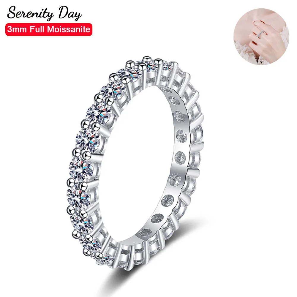 

Serenity D Color 3mm Full Moissanite Row Rings For Women S925 Silver Diamond Wedding Ring GRA Certified Plated 18k Fine Jewelry