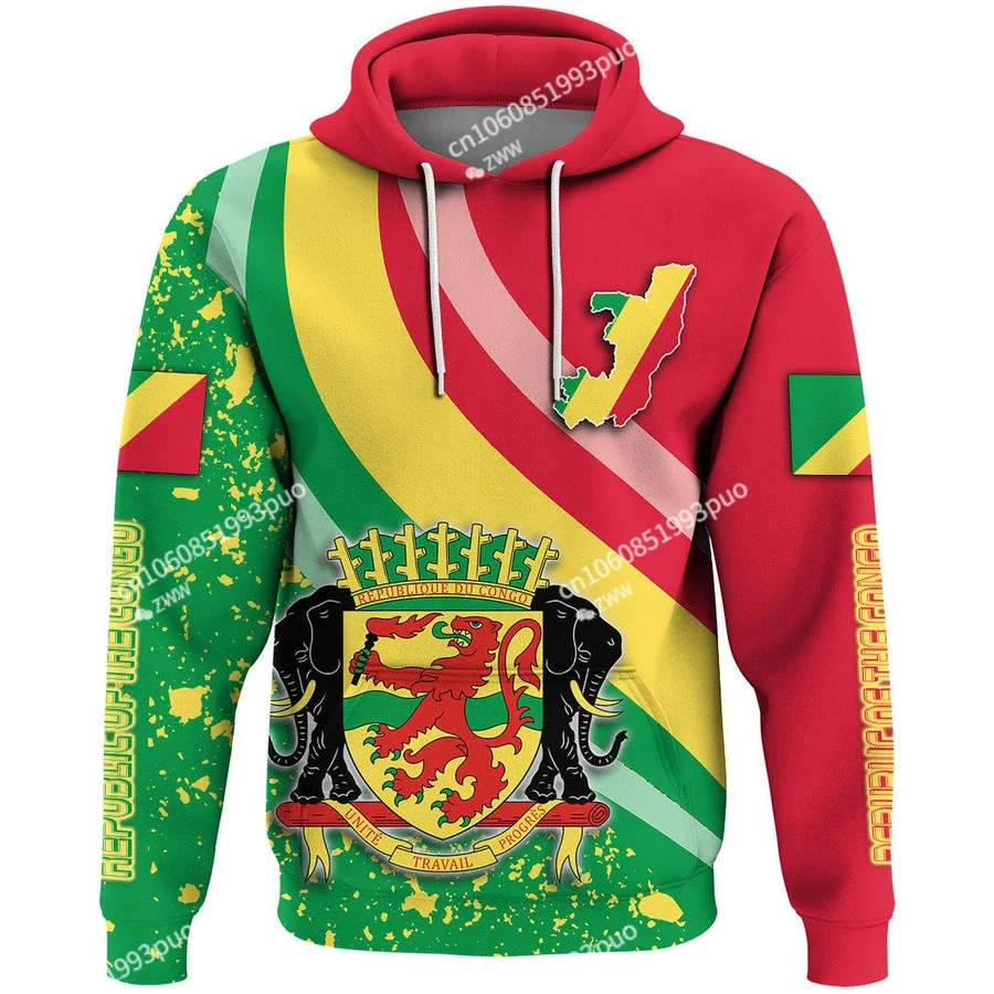 

Republic of Congo Pullover Hoodie Pentagonal Style African Region Sweater Print Sweatshirt Street Men's Sweater Sweatshirt