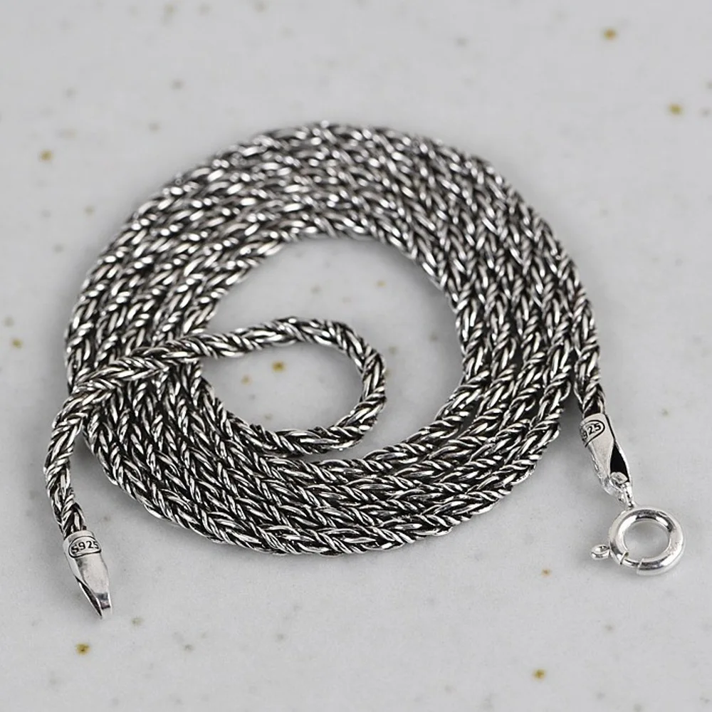 

Real Solid 925 Sterling Silver Chain Women Lucky Twist Rope Braided Necklace 45cm