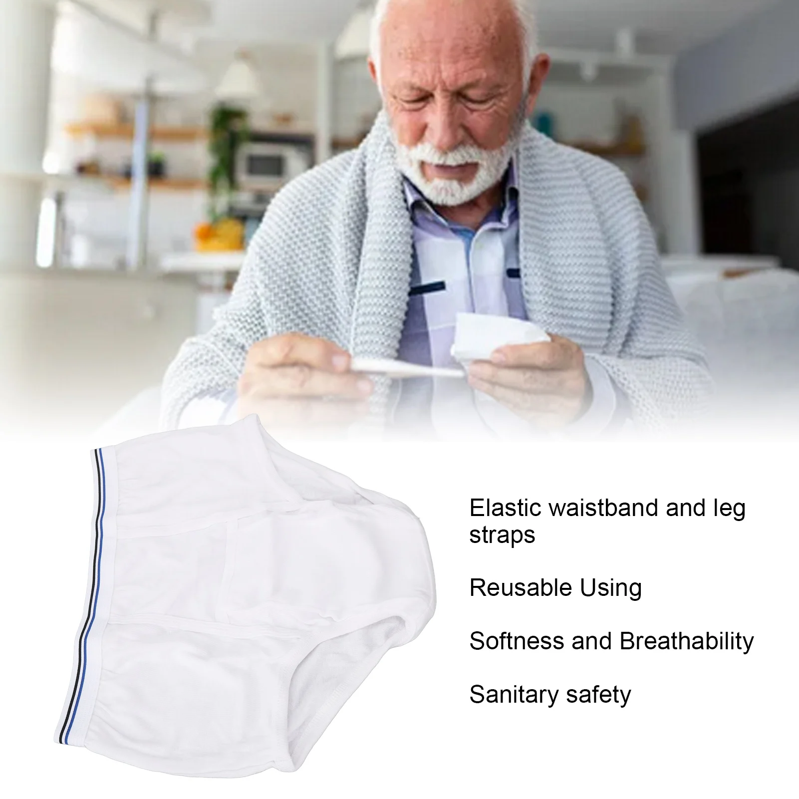 Men Incontinence Briefs Cotton Absorbent Washable Reusable Incontinence Overnight Underwear Urine Incontinence Elderly Male 2