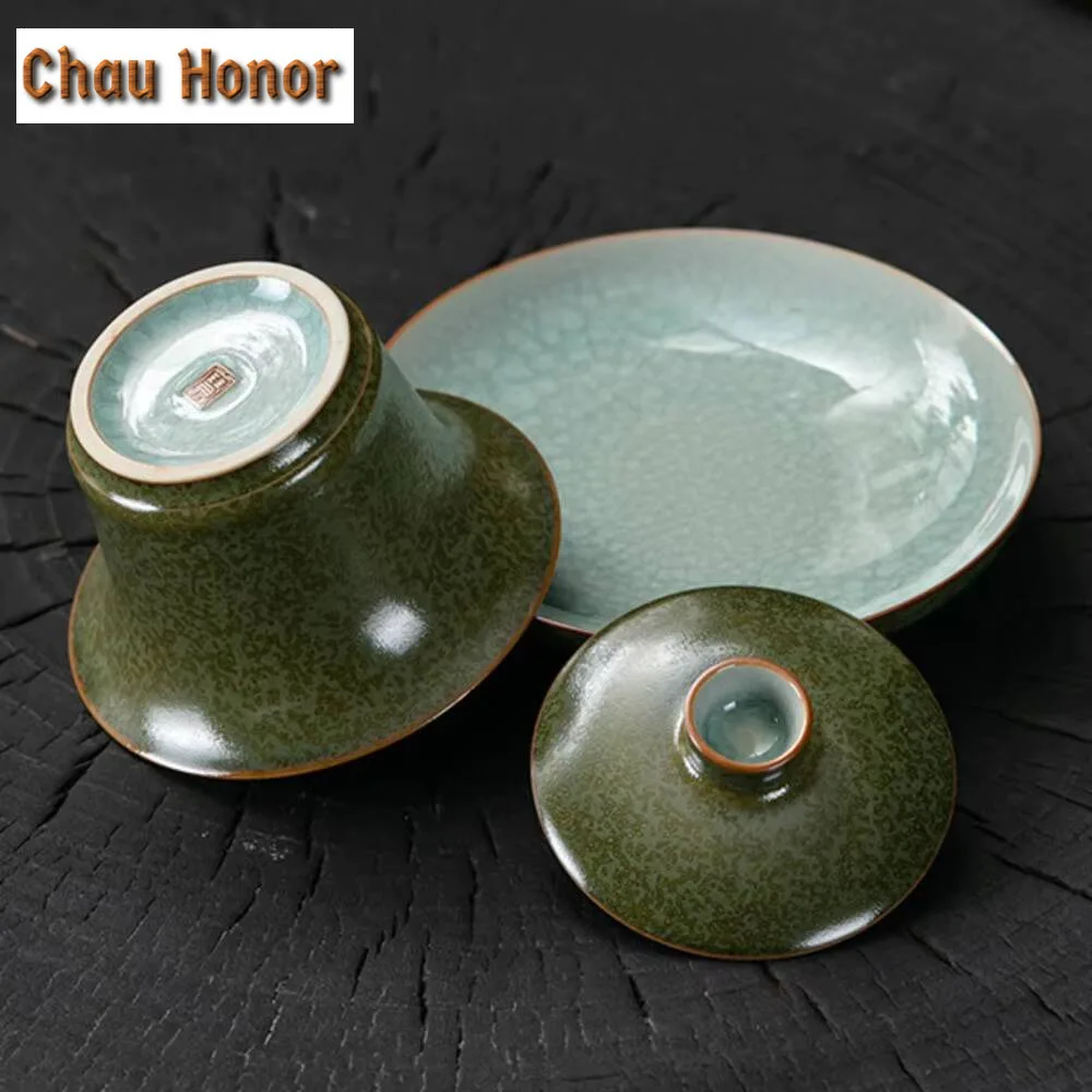 160ml High End Jun Kiln Porcelain Tea Tureen Handmade Ru Kiln Sancai Gaiwan Anti Scalding Cover Bowl Tea Brewing Tea Bowl Teaset