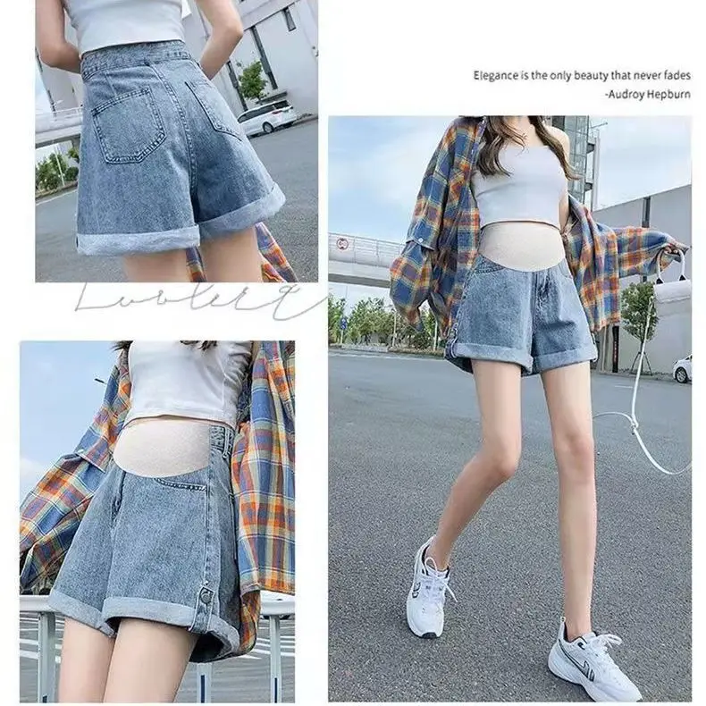Maternity Summer Shorts Women's Denim Clothing Japanese and Korean Pregnant Women Wide Leg Shorts Jeans Loose Denim