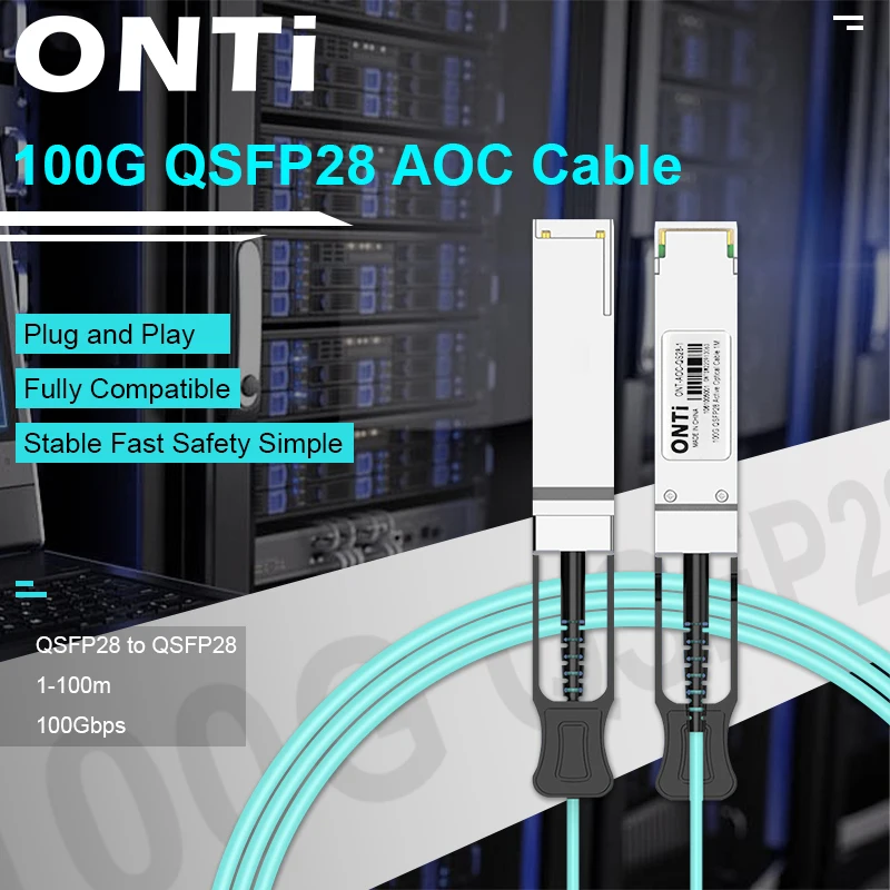 ONTi 100G QSFP28 AOC Cable 100G Active Optical Cable OM4 Fiber Cable,1-100m,for Cisco,Huawei,MikroTik,HP,Intel,Dell...Etc Switch 25g sfp28 om3 or om4 aoc active optical cable for huawei cisco h3c from 1m to 100m