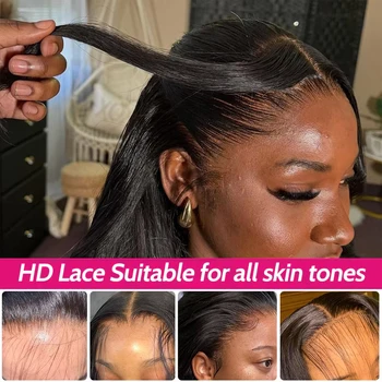 Parrucche Senza Colla Wear Go, 100% Capelli Umani Veri, 250% Densità, Parrucca Frontale in Pizzo 13x6, Parrucca Frontale in Pizzo HD Trasparente 7x5 Liscia Effetto Osseo
