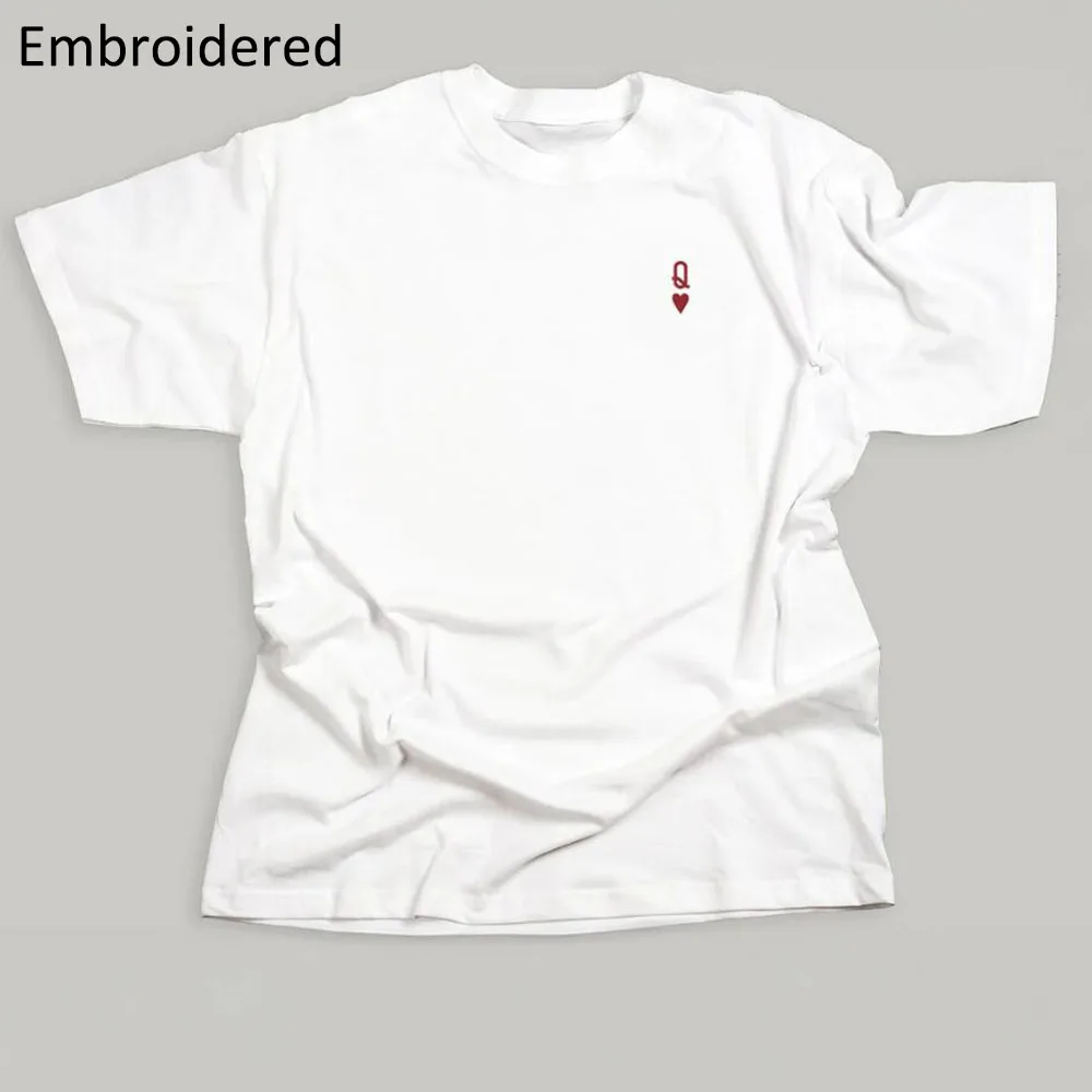 Queen of Hearts Letter Embroidered T Shirts Female White Loose Cotton Tops Tees Summer Short Sleeve Casual Shirt Women 2