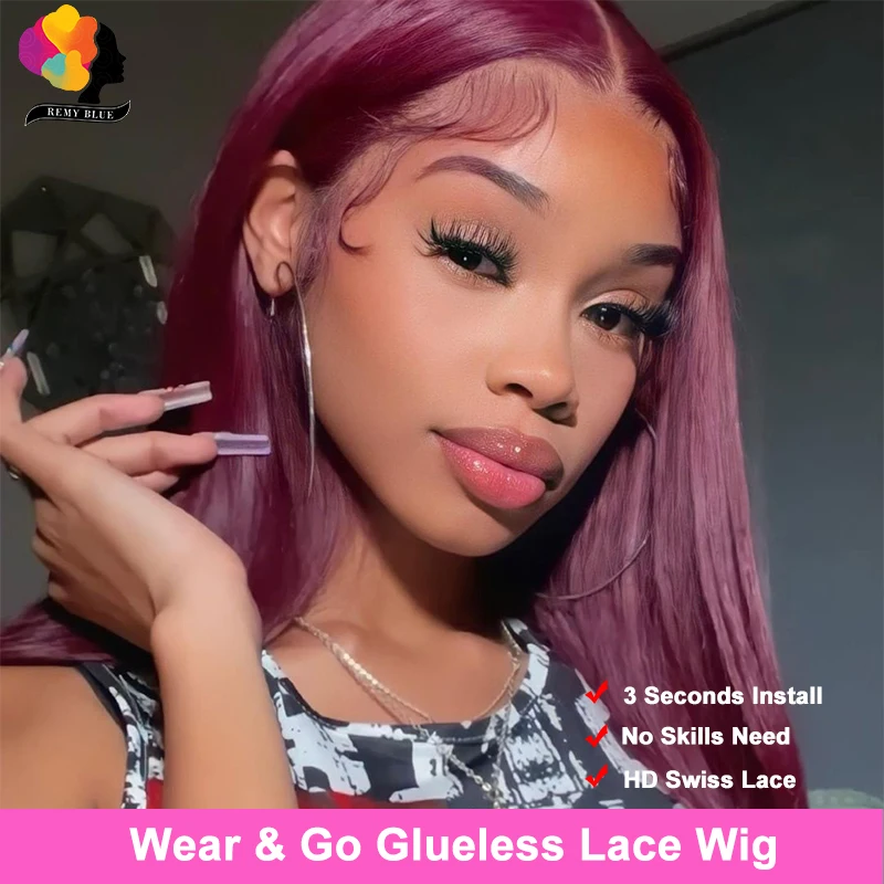 Burgundy Glueless Human Hair Wigs 13x4 Lace Front Wig Pre-Plucked Wear Go Straight Human Hair Lace Frontal Wigs for Black Women 2