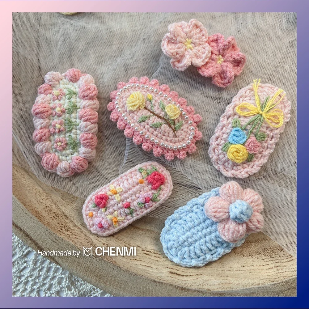 1 Pcs New Handmade Embroidery Knitting Wool Hairpin BB Barrettes for Women Kids Snap Hairgrips Baby Hair Accessories 3