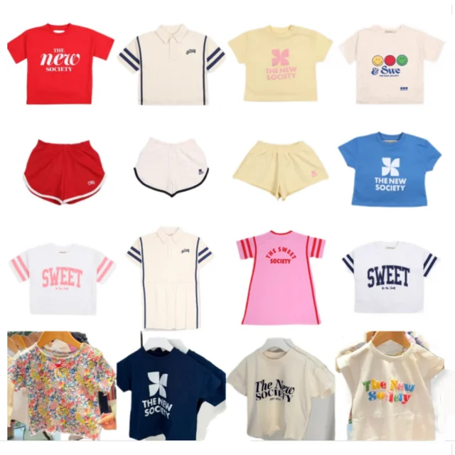 T-shirt et short d'été SS26 pour enfants, ensemble t-shirt et pantalon imprimés mignons pour garçons et filles 1