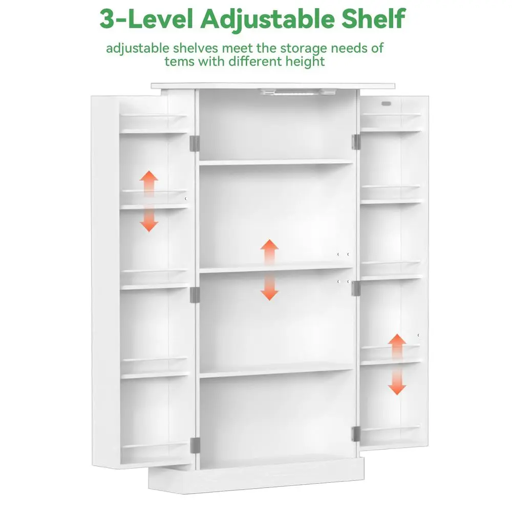 50 LED Kitchen Pantry Cabinet White Storage Cabinet Food Pantry with Doors and Adjustable Shelves Freestanding Buffet Cupboards 5