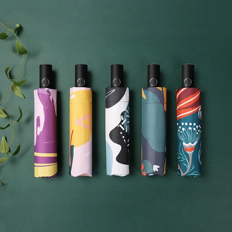 Creative Printing Automatic Opening and Closing UV Resistant Sun Umbrella Women
