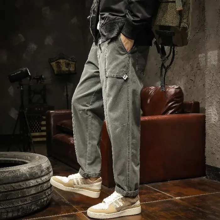 thumbnail image 1 of Pantalones vaqueros grises para hombre, pantalones vaqueros para hombre, pantalones cargo negros de pierna ancha, holgados para primavera y otoño, moda 2024, estilo callejero japonés, coreano, tallas, 1 of 5