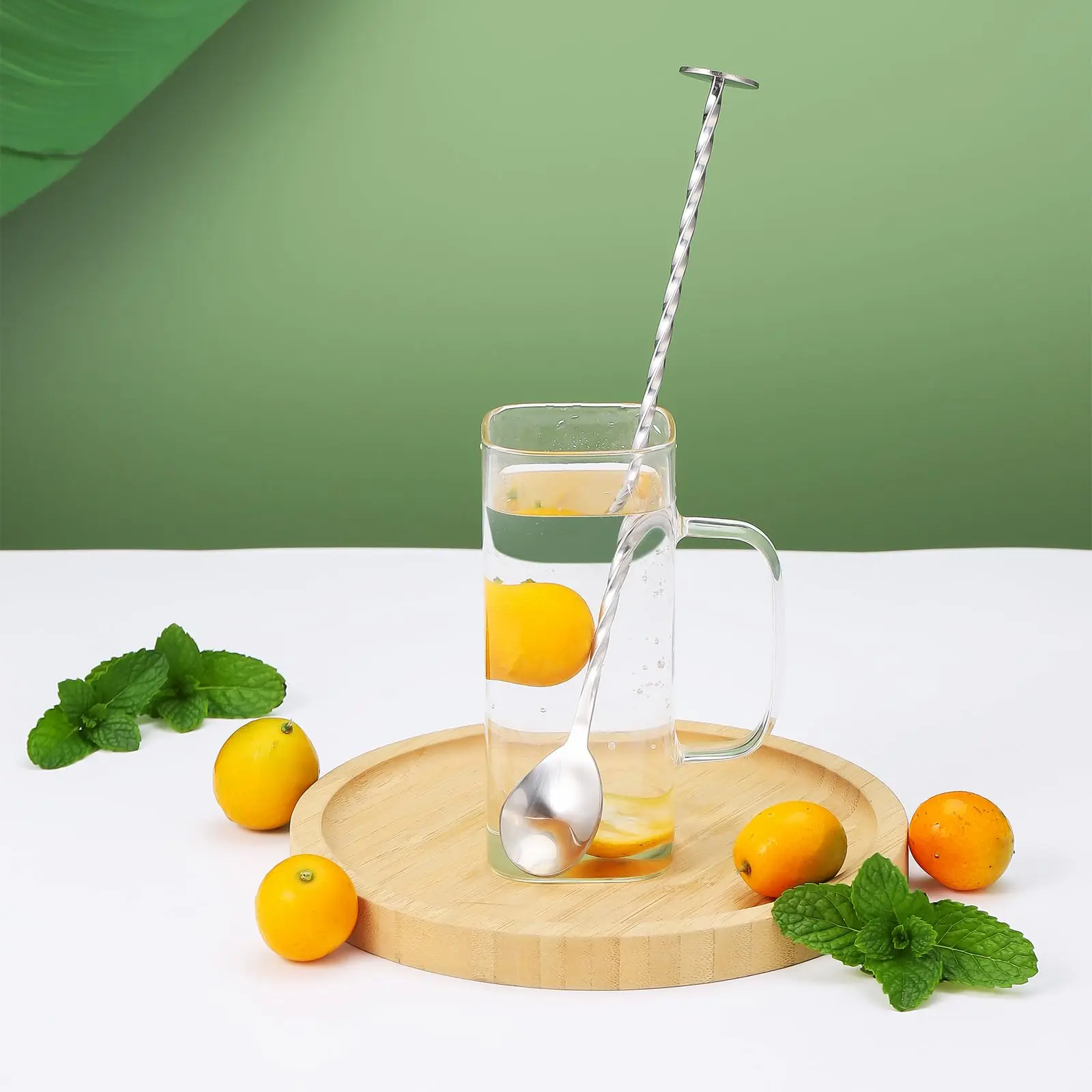2pcs 304 Stainless Steel Cocktail Spoon Long Handle Cocktail Stick Used to Make Drinks Stirring Juices Iced Tea