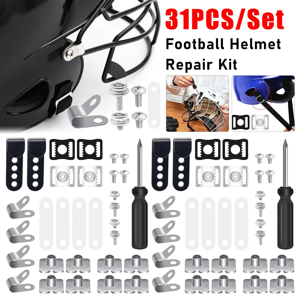 31PCS/SET Ice Hockey Helmet Repair Accessory With Screwdriver Visor Clip,Chin Strap Adapter,Screw Nut Football Helmet Repair Kit