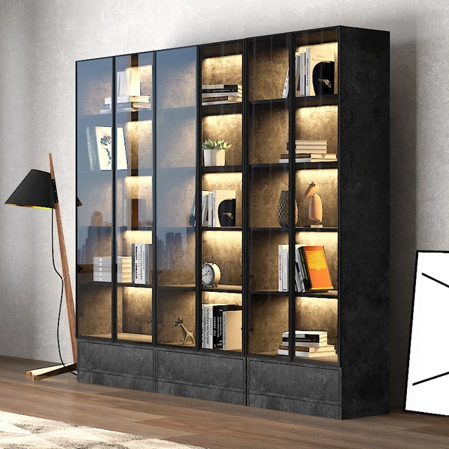 Light Luxury Storage Shoes And Bags Home Floor-to-ceiling Glass Door  Display Modern Minimalist Lattice Locker - Bookcases - AliExpress