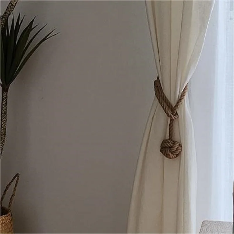 1pairs Beautiful Curtain Tiebacks, Natural Soft Jute Curtain Rope Pullback, Handmade Rustic Decorative Holdbacks