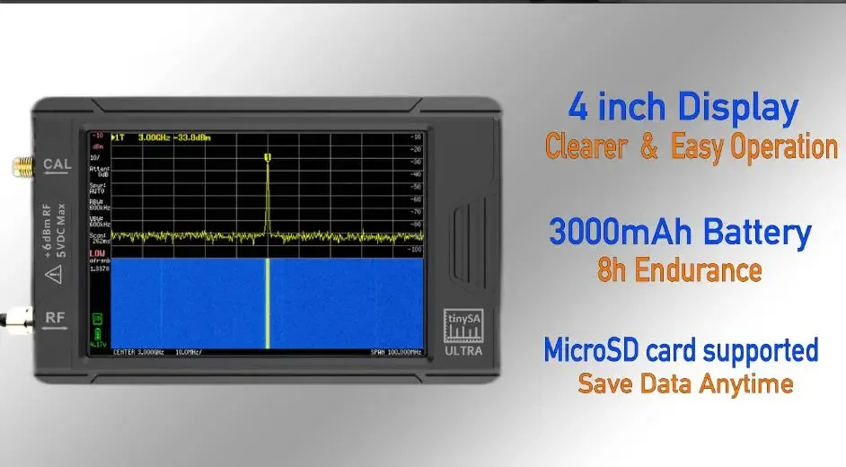 Tinysa Spectrum Analyzer TinySA ULTRA 4" Display 100kHz To 5.3GHz With 32GB Card