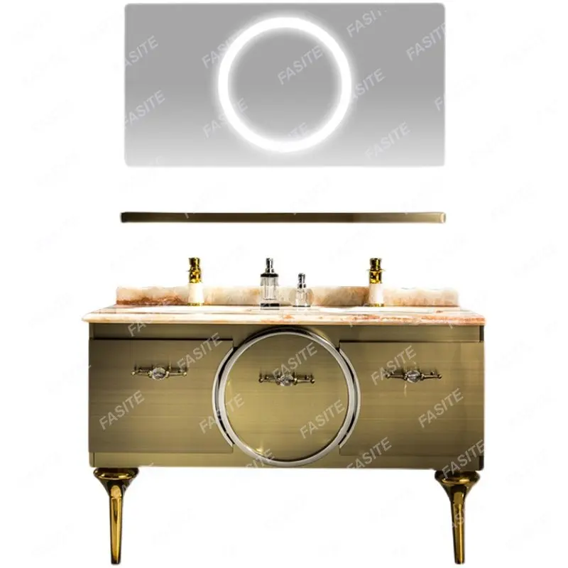 Bathroom Washbasin Simplicity Marble Bathroom Vanity Light Luxury Style Stainless Steel Cabinet Set