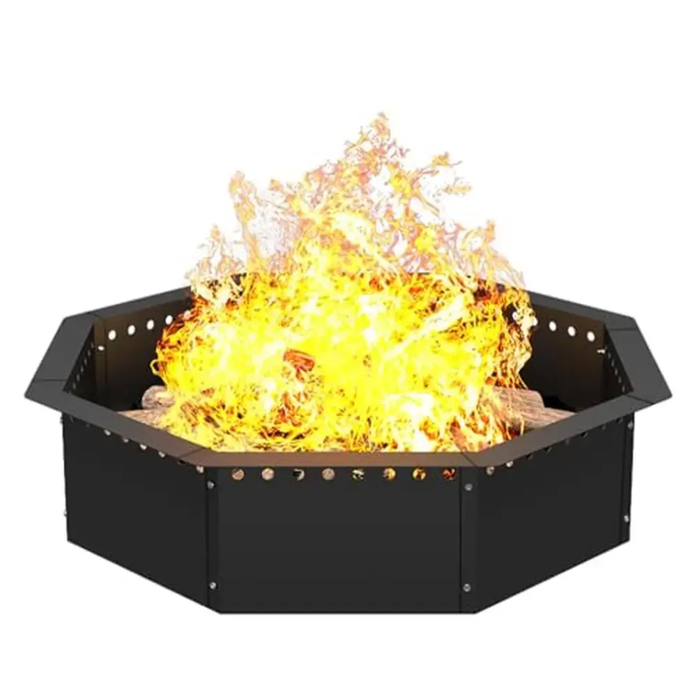 Ventilated Octagonal Fire Pit Ring 35" Solid Steel Liner DIY Firepit Outdoor Camping BBQ Party Year-Round Warmth Ambiance Easy