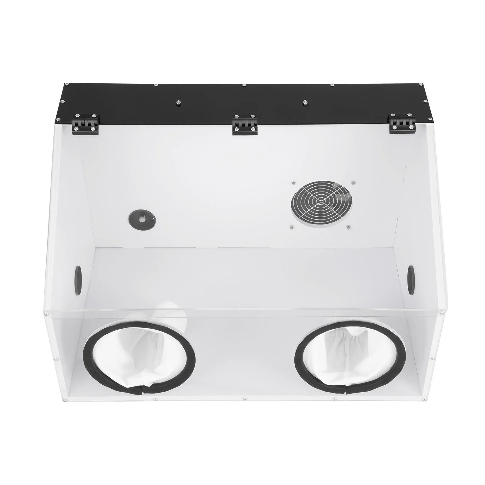 Electric Grinding Polisher Dust Box +Blower 2 Holes Hot Pressing Acrylic Cover Threading Hole for Carving, cutting, Drilling