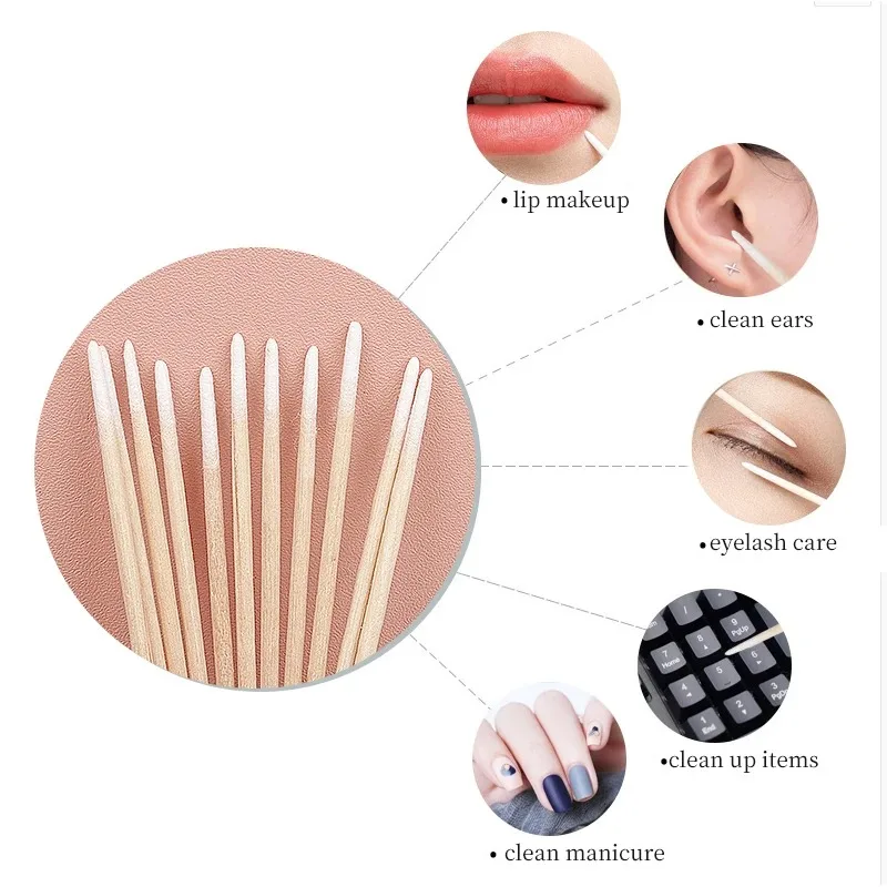 Cotton Swabs 100/500 Pcs Disposable Ultra-small Lint Free Micro Wood Makeup Brushes Eyelash Extension Glue Removing Tools