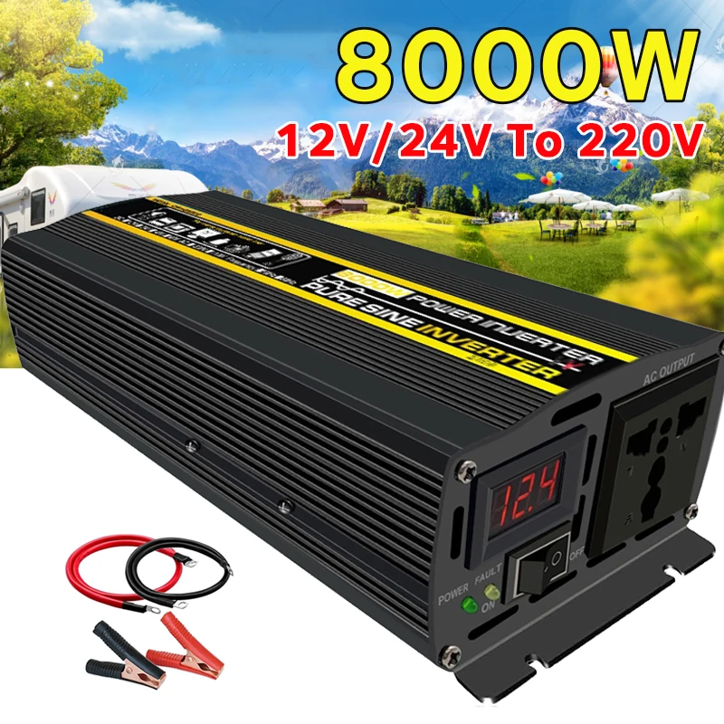 

Camping Inverter 8000W Large Power Inverter DC 12V/24V To AC 220V Voltage Pure Sine Wave Inverter Converter Supply 12V 220V