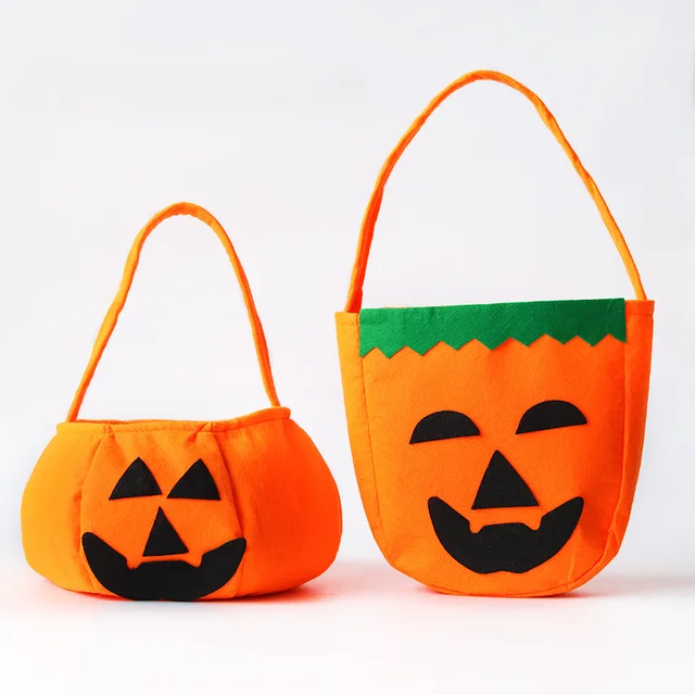 Pumpkin Tote for Kids ; Toddler Candy Treats Large Halloween Buckets Cloth Halloween Baskets