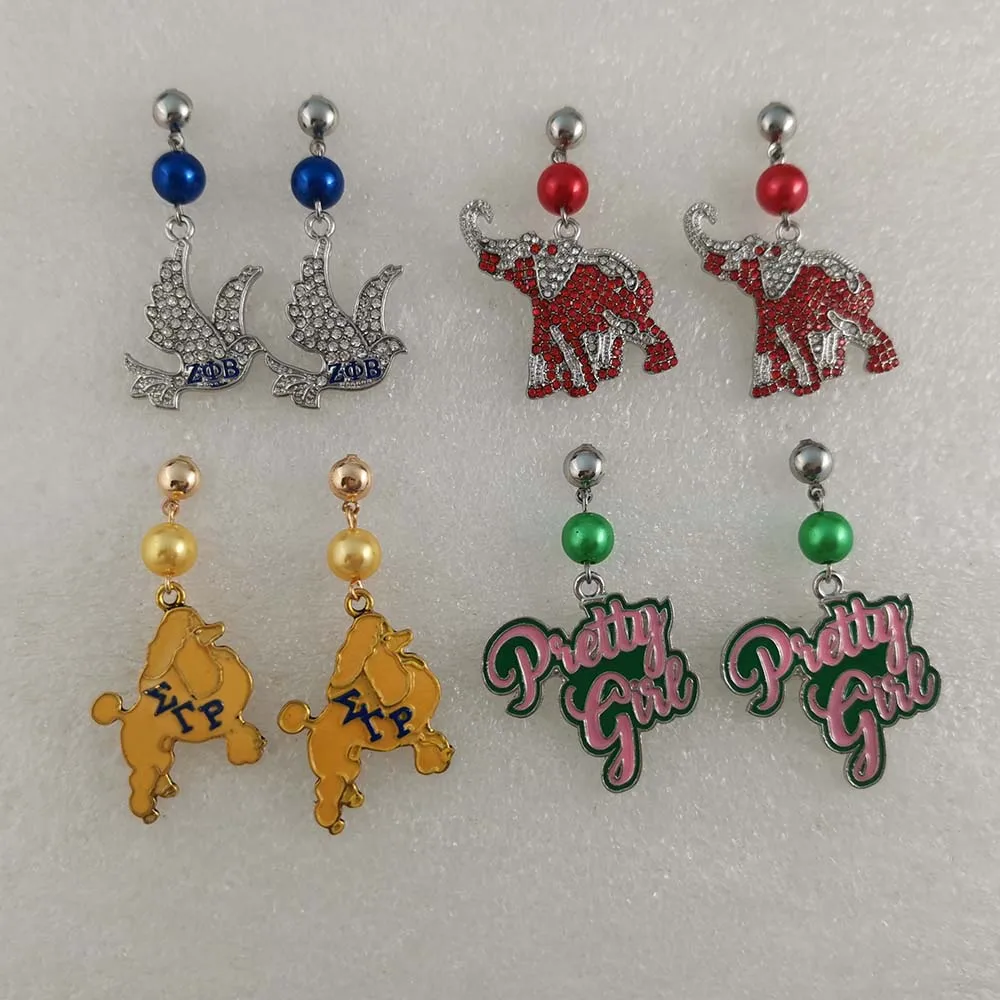 

2023 Handmade Greek Sorority Four styles Pearl Earrings Inlay drill enamel Charms Women Jewelry